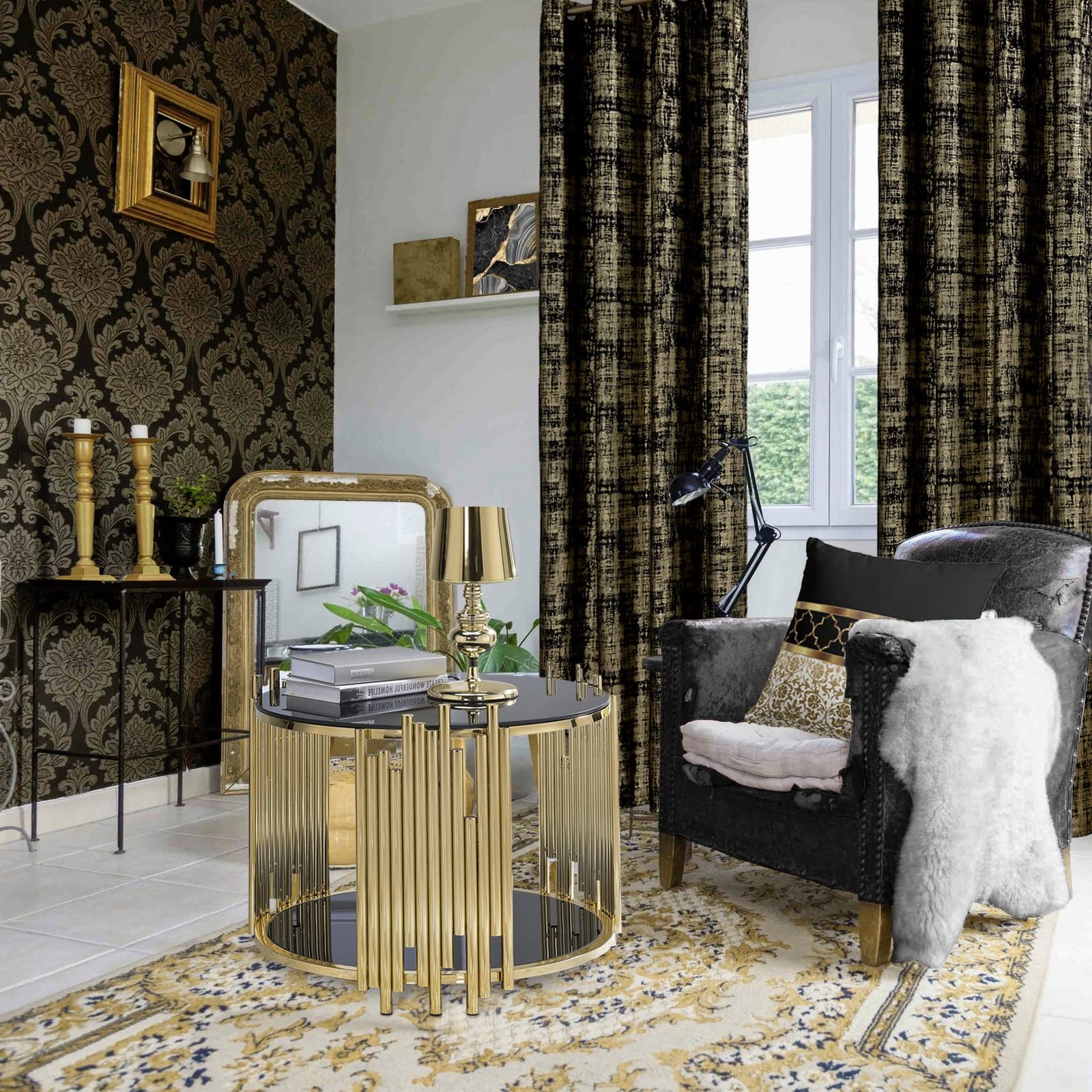 Black Full-Coverage Gold Foil Curtains for Modern Home Decoration