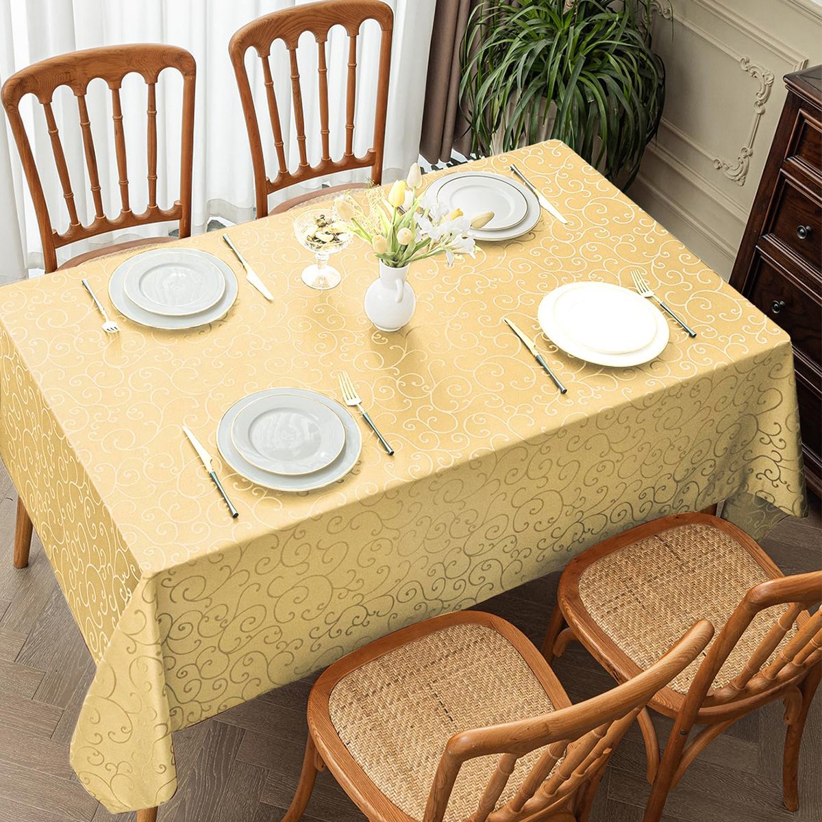 Elegant Vine Pattern Tablecloths in Multiple Colors