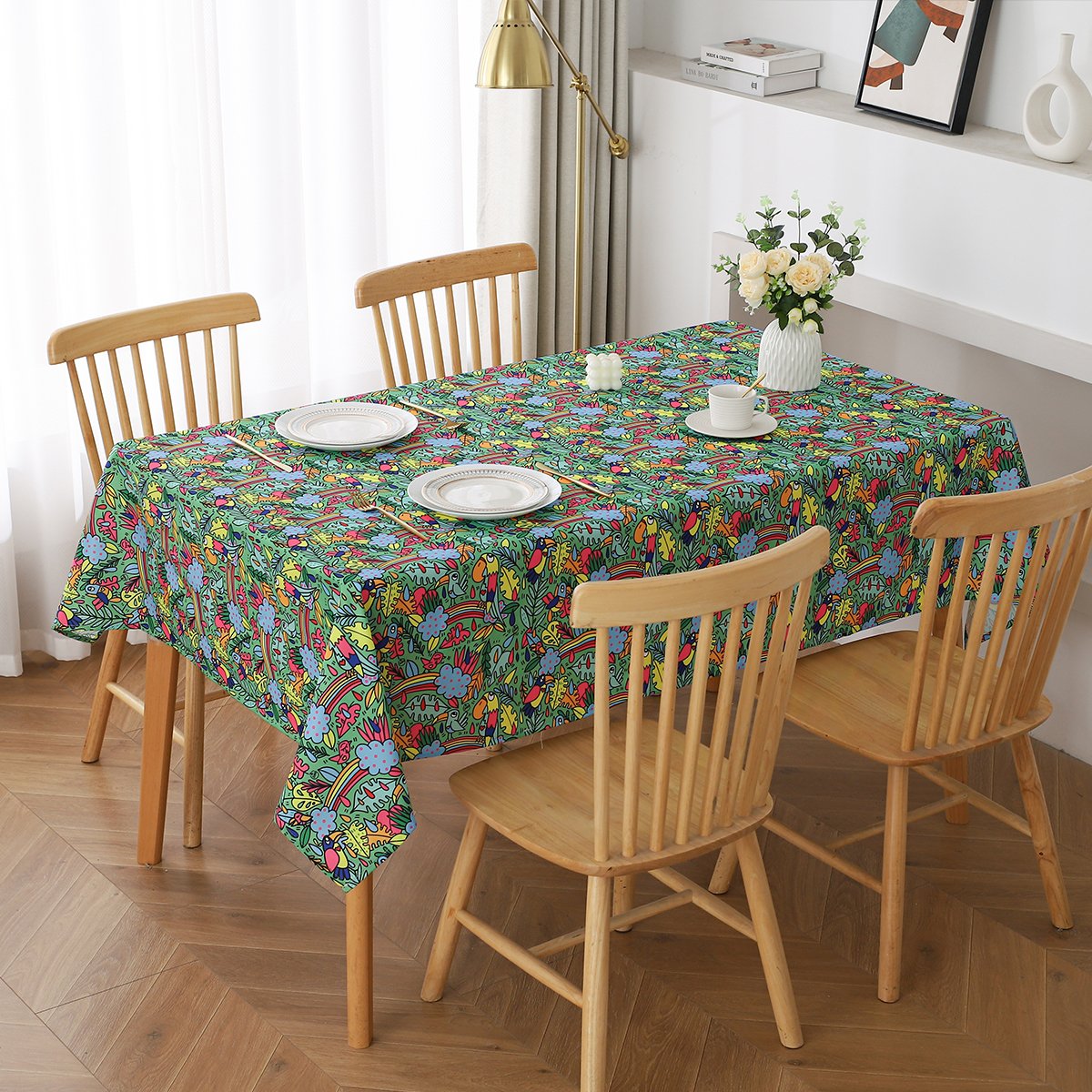 Secret Forest Waterproof Tablecloths with Botanical Pattern