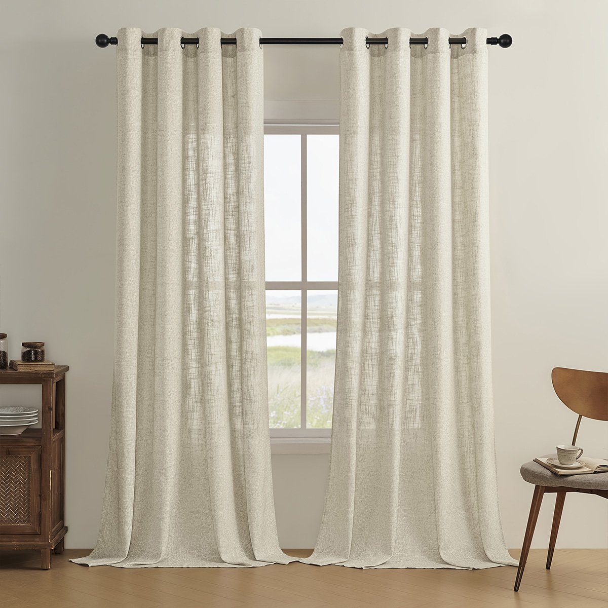 Apricot Textured Linen-Look Semi-Blackout Curtains for Modern Home Decoration