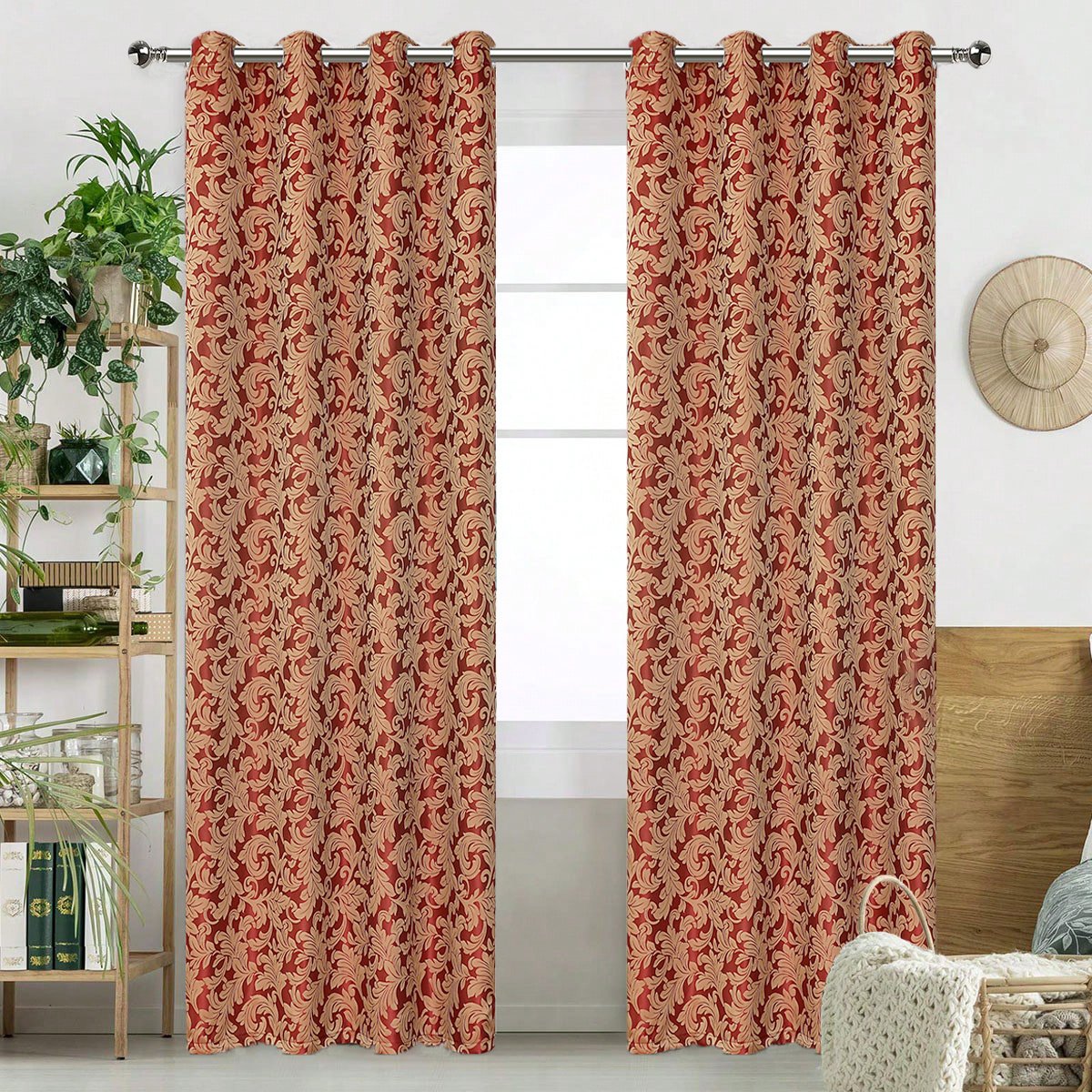 Red Botanical Vine Pattern Curtains for Living Room & Bedroom