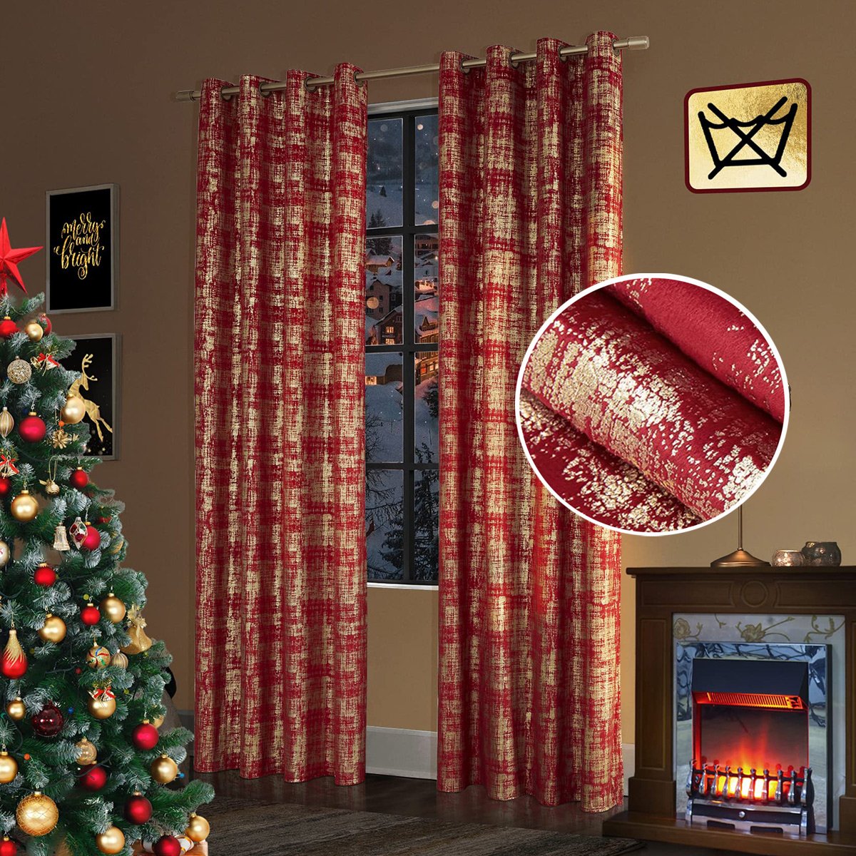 Red Gold Foil Textured Curtains for Modern Home Decoration