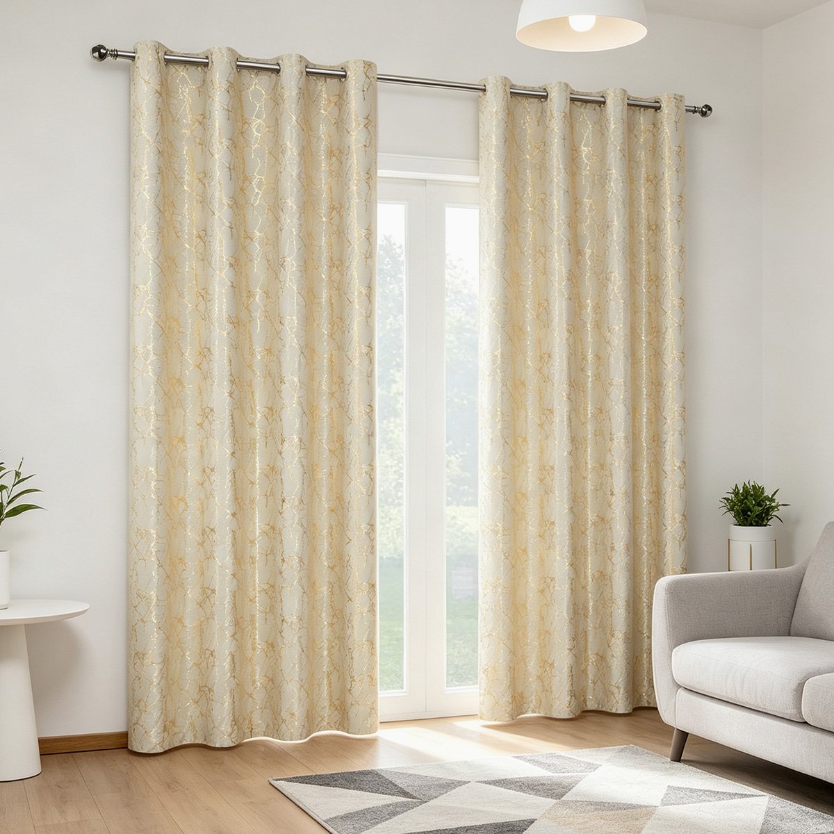 Champagne Crackle Gold Foil Curtains for Modern Home Decoration