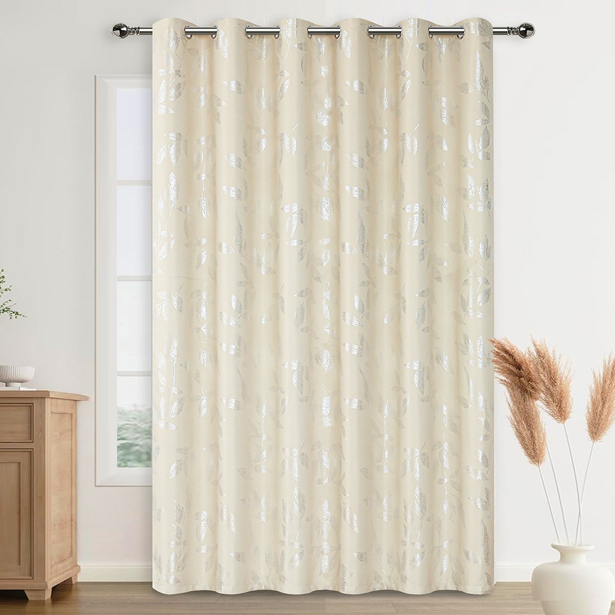 Silver Leaf Pattern Curtains for Modern Home Decoration