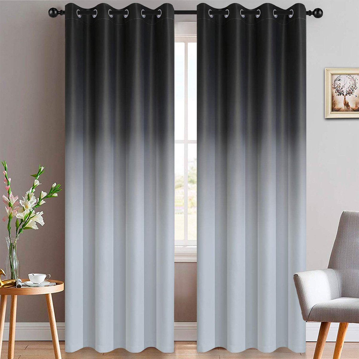 High-Precision Black & White Gradient Window Curtains