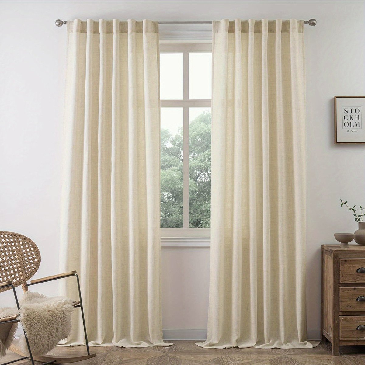 Beige Textured Rainbow Linen-Look Curtains