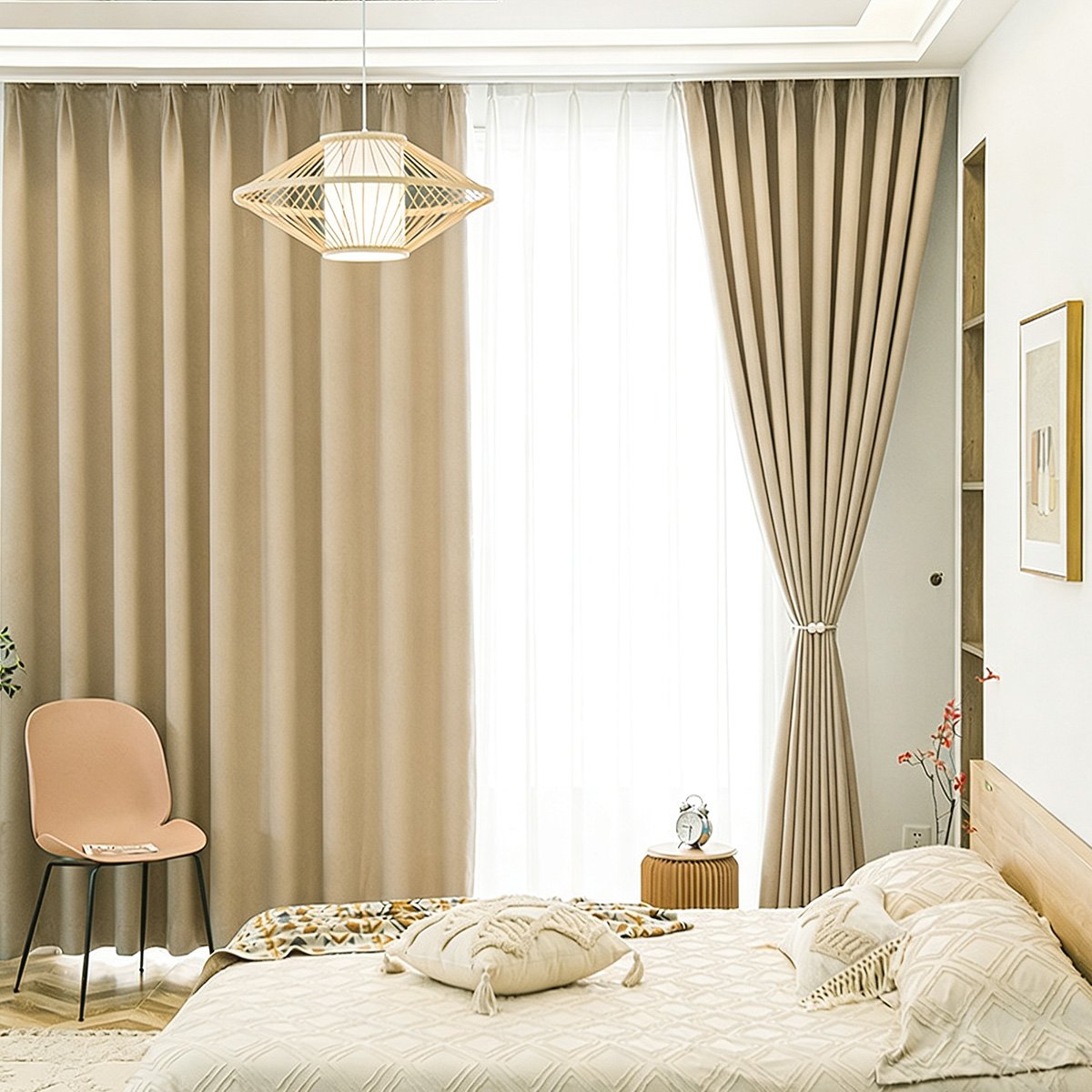 Beige Glacier Linen-Look Textured Curtains