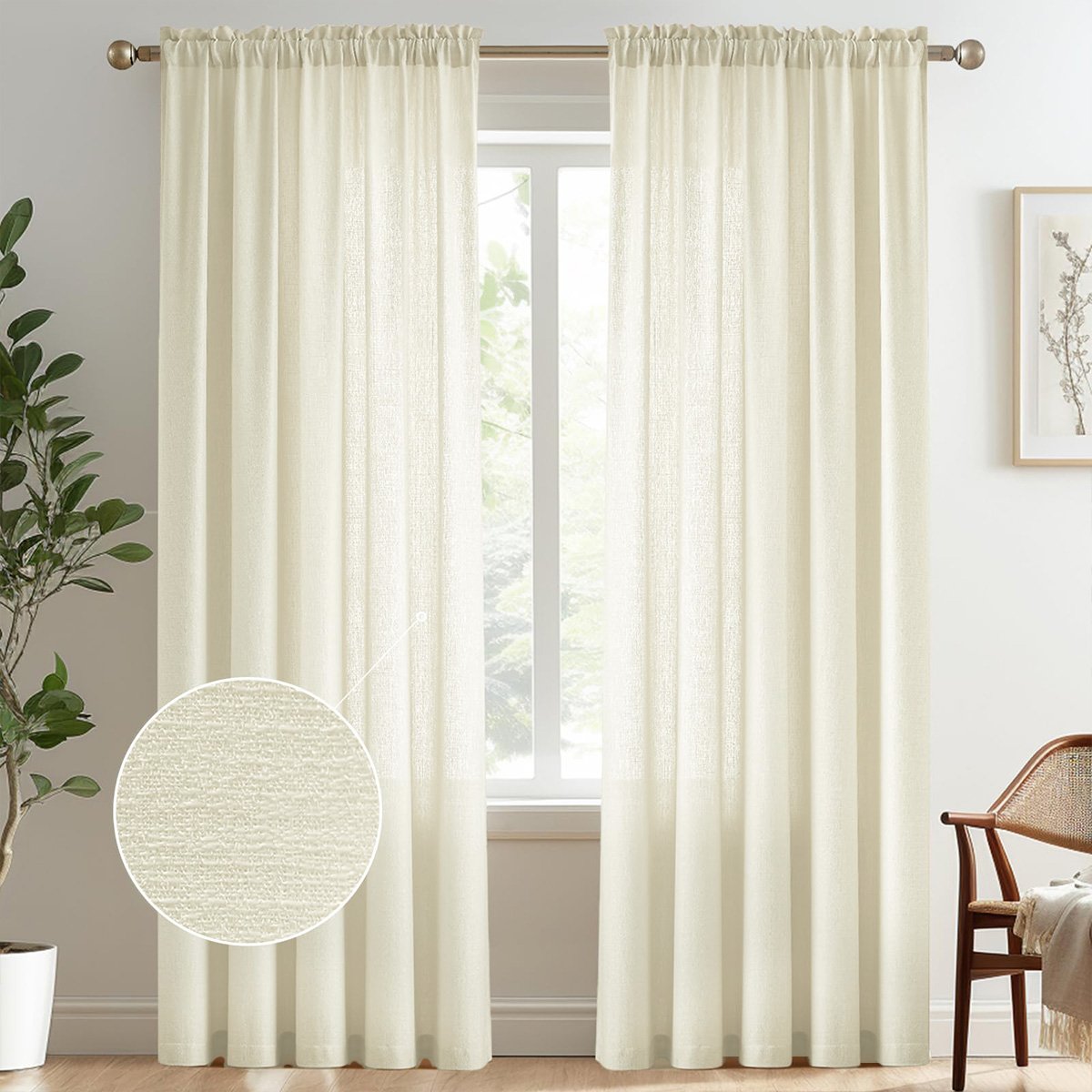 Apricot Textured Linen-Look Rod Pocket Curtains – Modern Curtains for Living Room & Bedroom